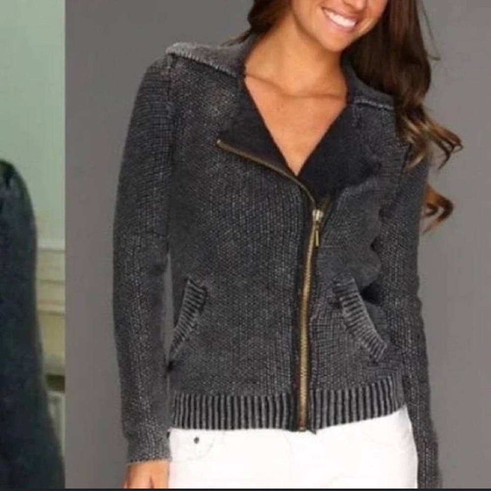 Free People Dark Gray Knit Zip Cardigan